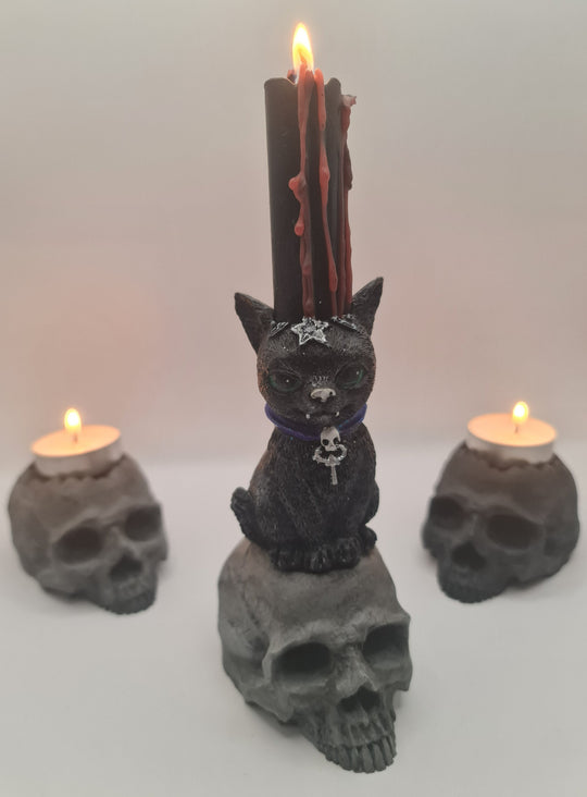 Macabre Kitty - Cat & Skull Candle Holder