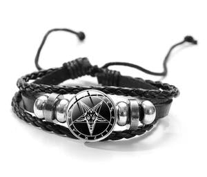 Baphomet Leather Snap Button Bracelet
