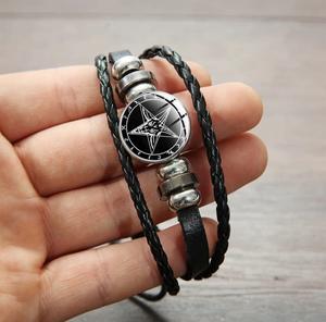 Baphomet Leather Snap Button Bracelet
