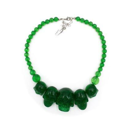Green Glitter Skull Necklace