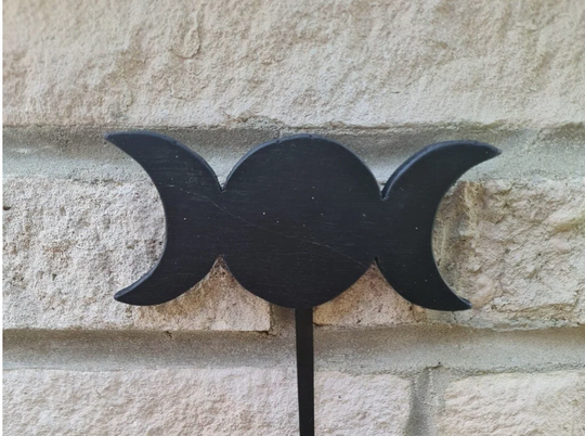 Hag Moon - Wooden Triple Moon with hanging Hag Stone