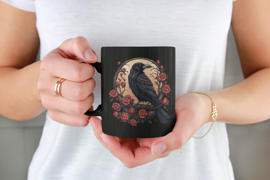 Gothic Raven and Roses Mug