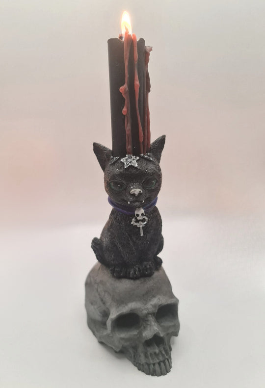 Macabre Kitty - Cat & Skull Candle Holder