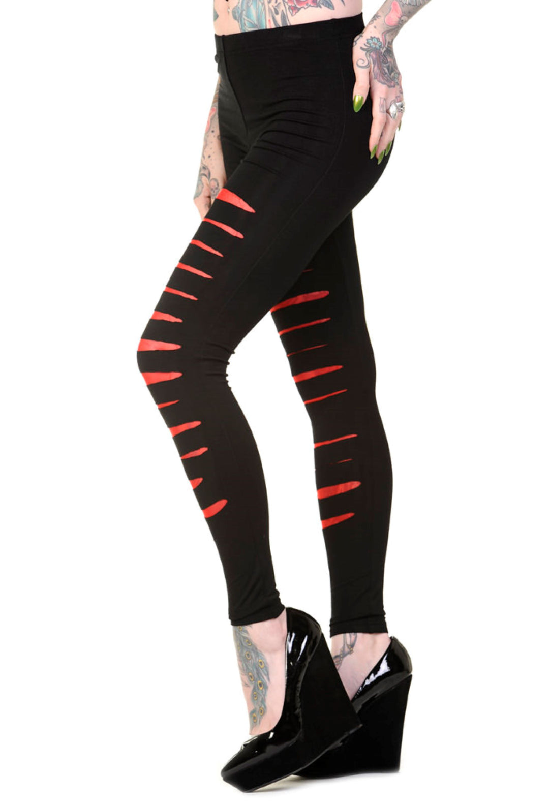 Slashed Red & Black Leggings