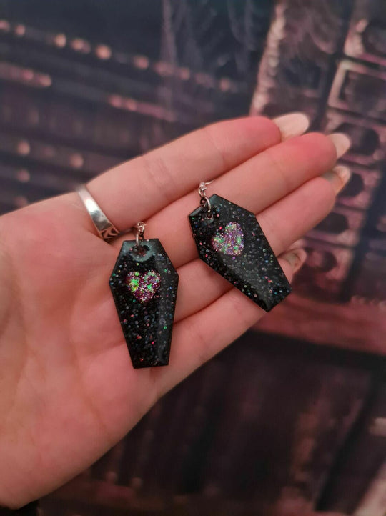 Coffin Pink Heart Earrings