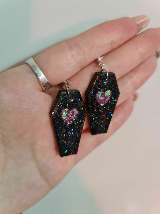 Coffin Pink Heart Earrings