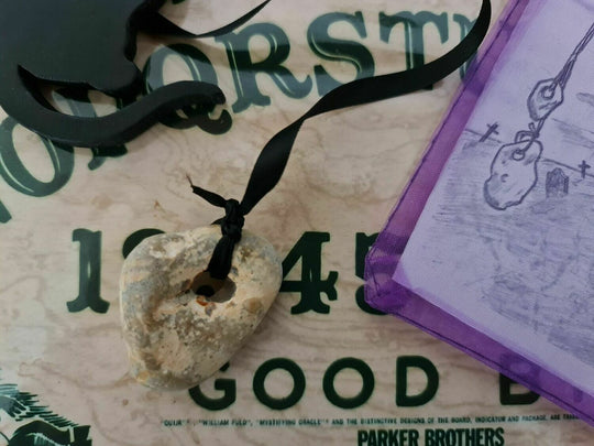 Witches Cat - Wooden Cat with hanging Hag Stone