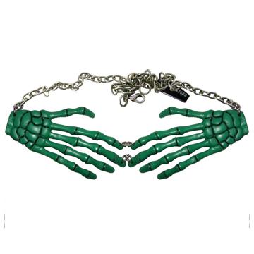 Skeleton Bone Hand Necklace Green