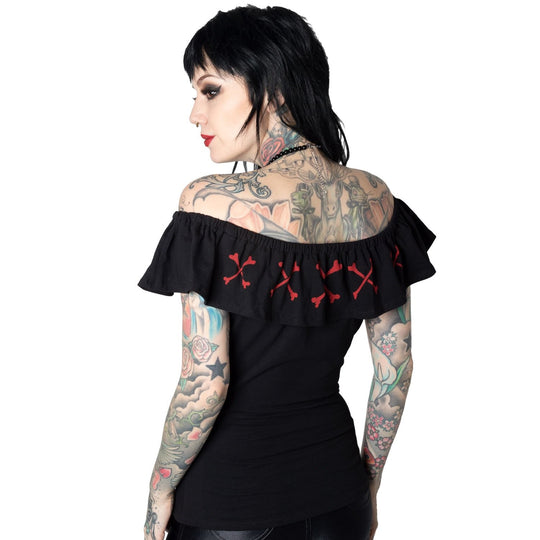 Ruffle Top Crossbones Red