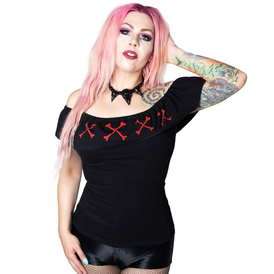 Ruffle Top Crossbones Red