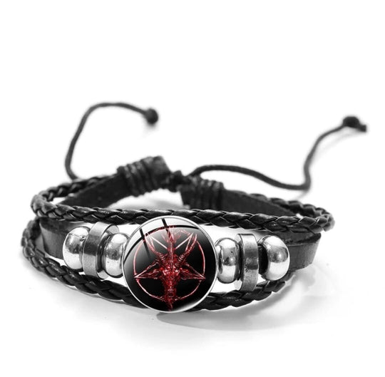 Baphomet Leather Snap Button Bracelet