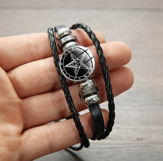 Baphomet Leather Snap Button Bracelet