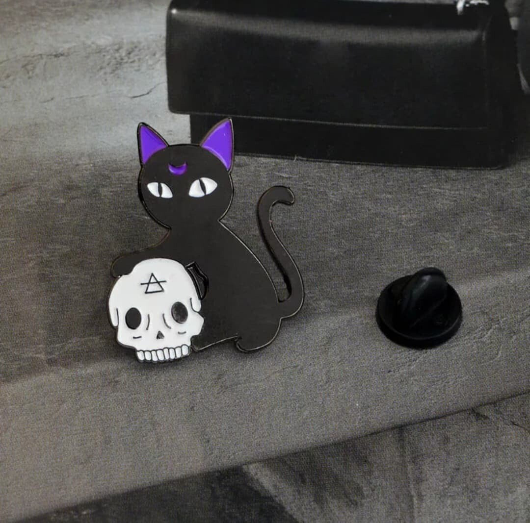 Cat & Skull Enamel Pin