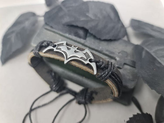 Black Leather Bat Bracelet