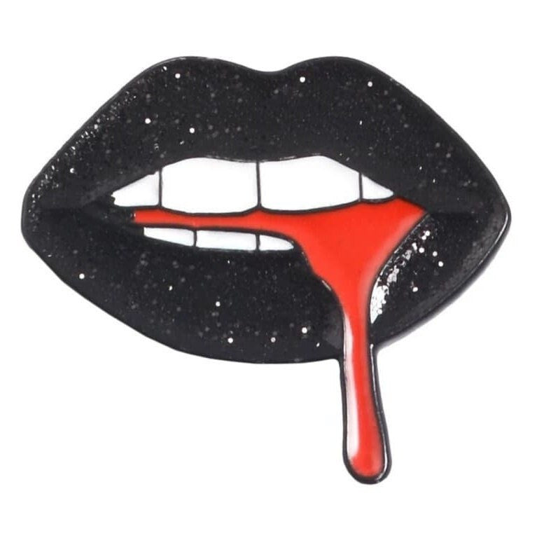 'Black Glitter Lips' Enamel Pin