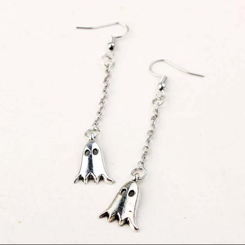Silver Ghost Dangle Earrings