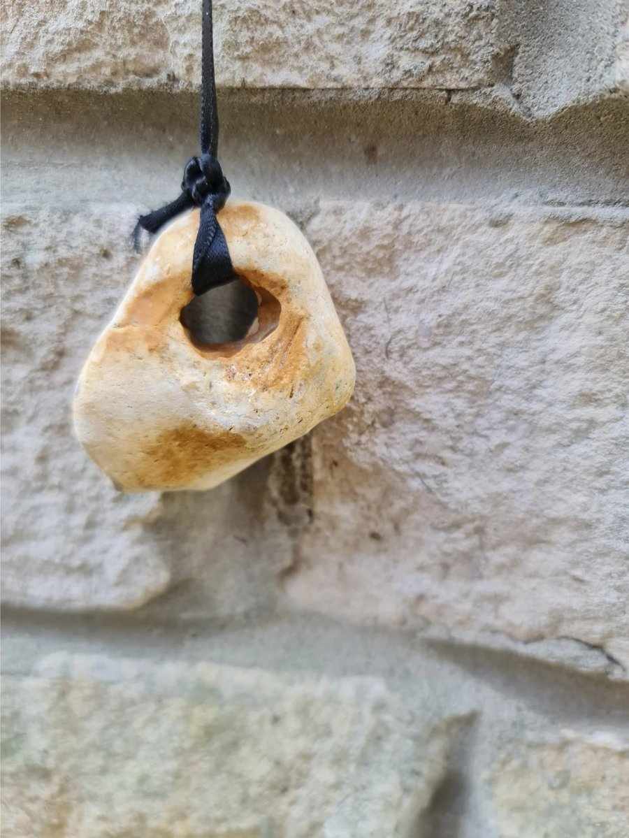 Hag Cat - Wooden Cat with hanging Hag Stone
