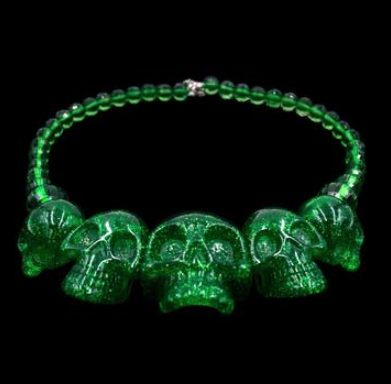 Green Glitter Skull Necklace