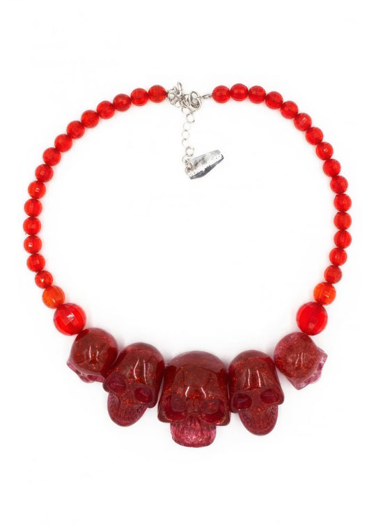 Red Glitter Skull Necklace