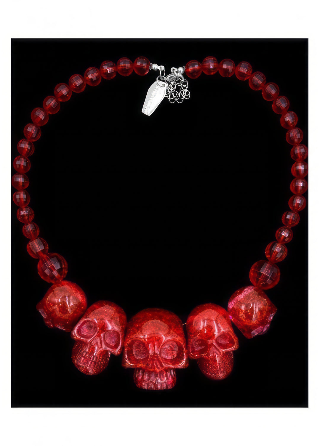 Red Glitter Skull Necklace