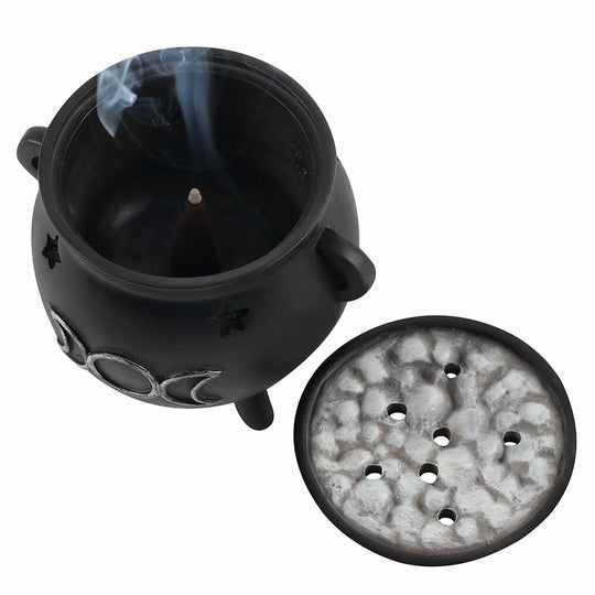 Triple Moon Cauldron Incense Cone Holder