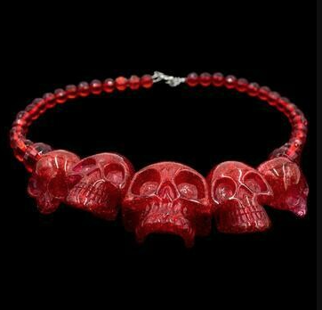 Red Glitter Skull Necklace