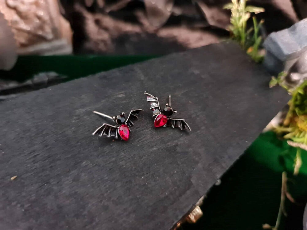 Bat Stud Red Crystal Effect Earrings