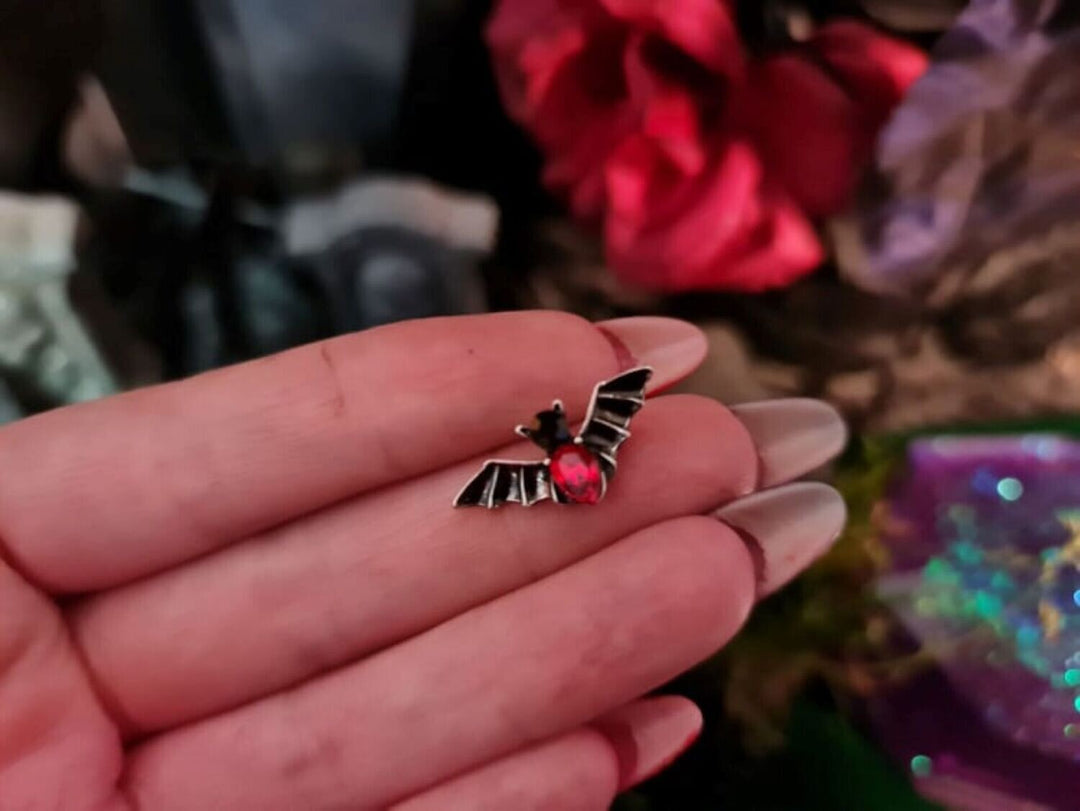 Bat Stud Red Crystal Effect Earrings