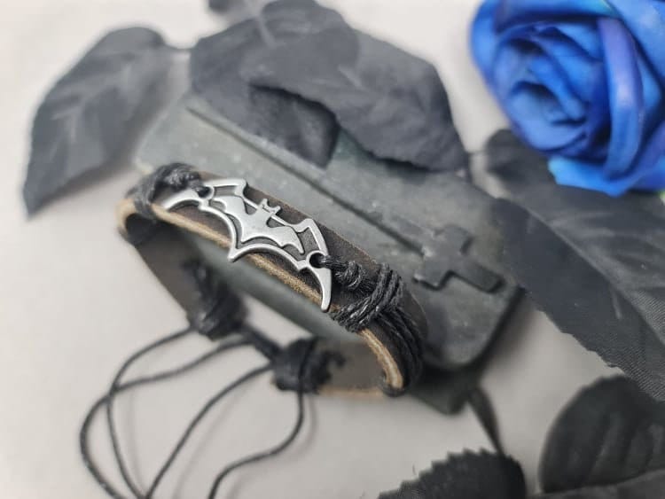 Black Leather Bat Bracelet