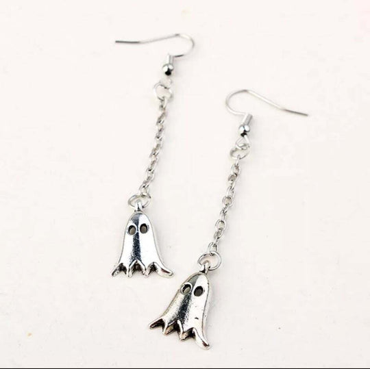 Silver Ghost Dangle Earrings