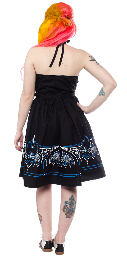 Blue Sourpuss Batty Pinstripe Spooksville Dress
