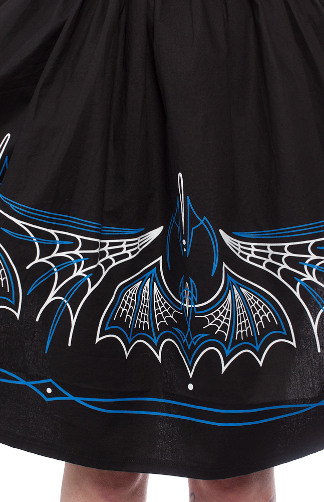 Blue Sourpuss Batty Pinstripe Spooksville Dress